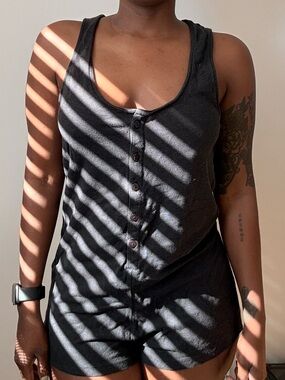 Black/ Black Button-Front Women's Tank Romper